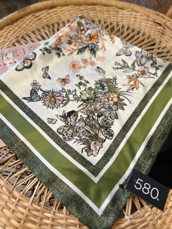 XL Green Silk-Touch Butterfly Scarf