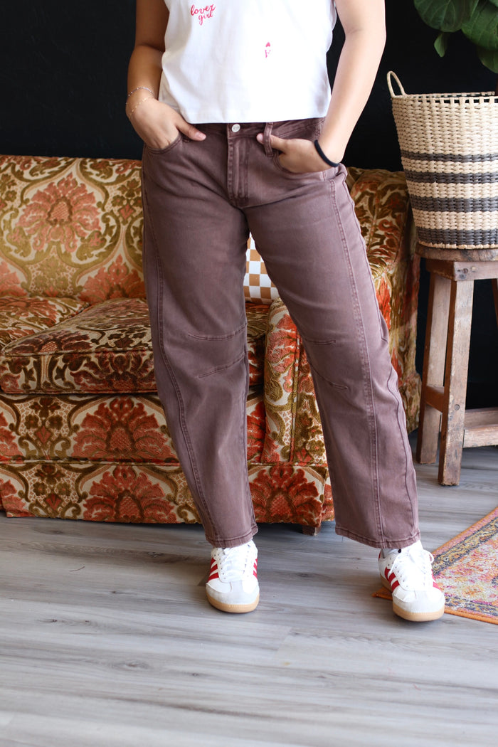 Barrel Leg Jeans + Brown
