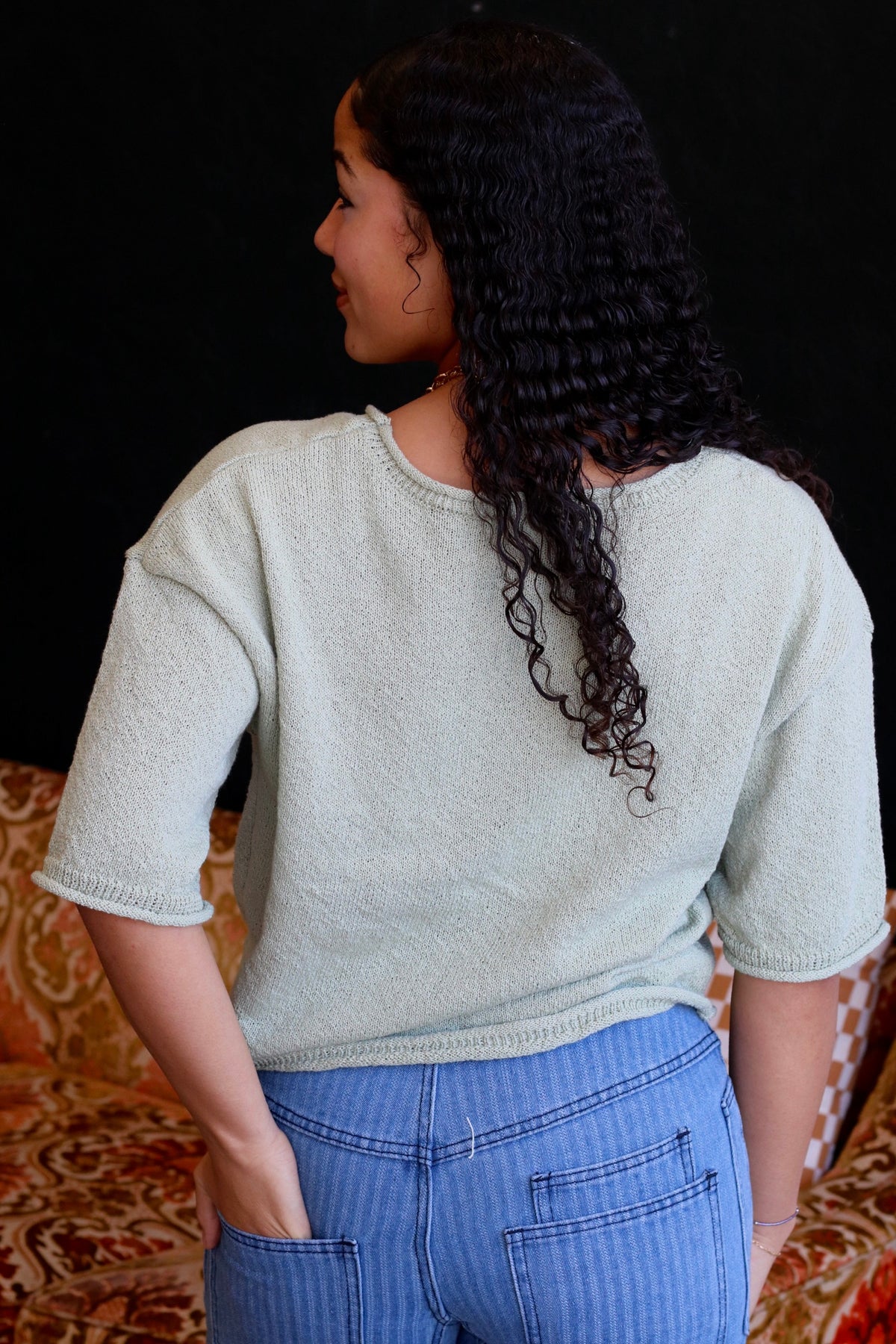 Raw Edge Boxy Knit Sweater + Sage