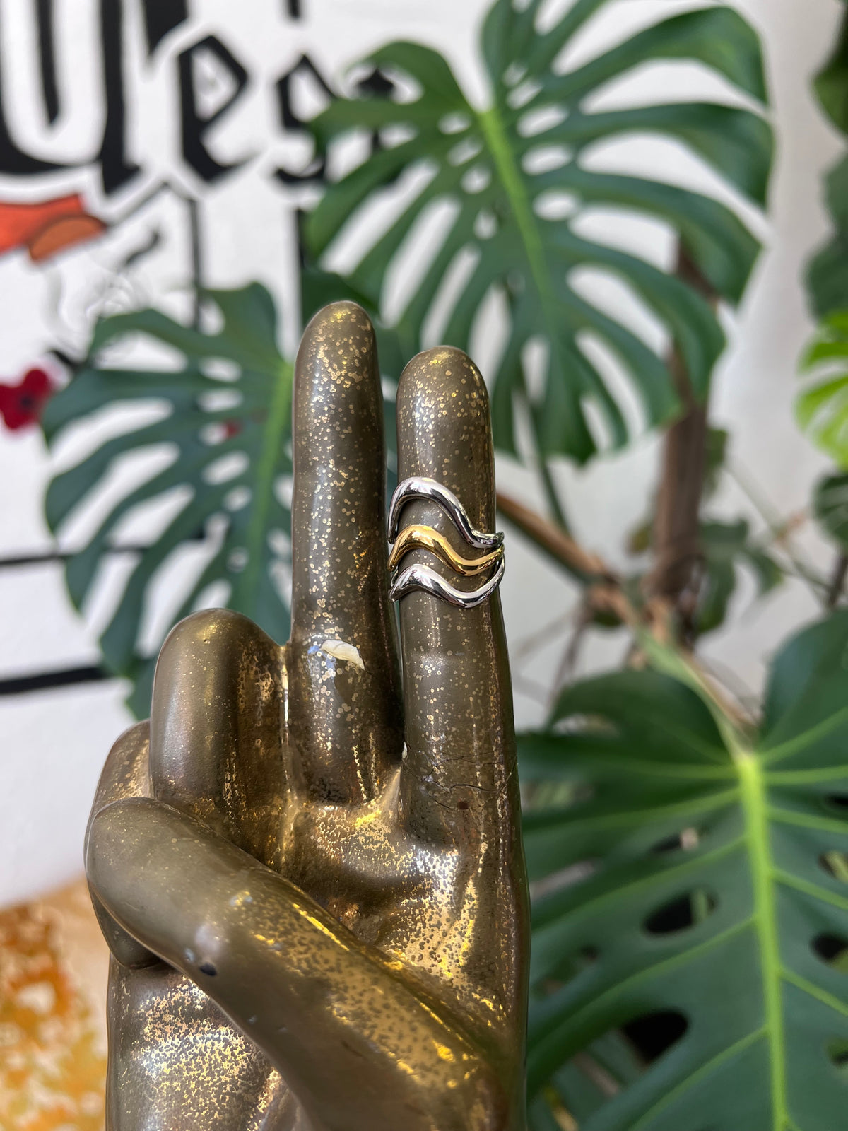 18K Gold Plated Two Tone Wave Adjustable Ring