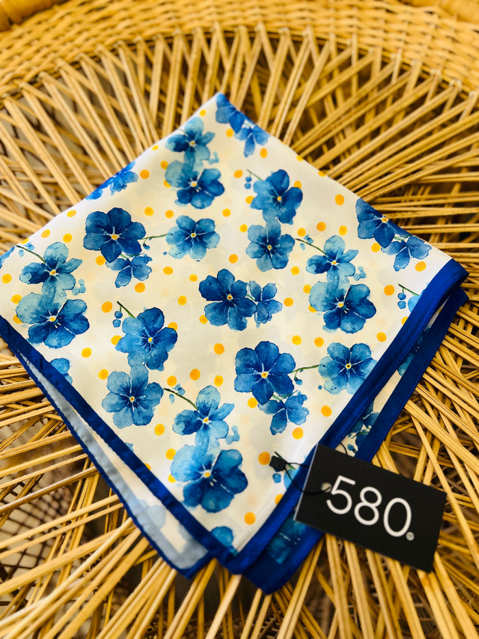 Blue Floral Silk Finish Bandana Scarf