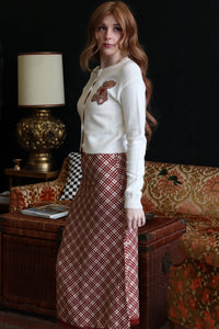 Randi Red Mix Plaid Midi Skirt