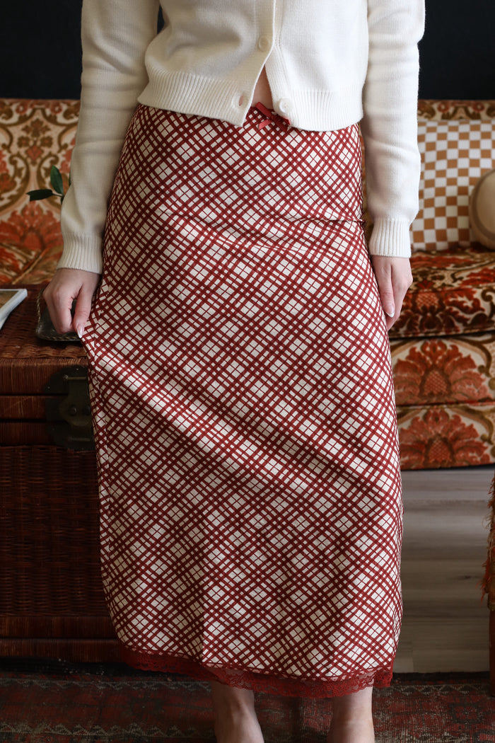 Randi Red Mix Plaid Midi Skirt