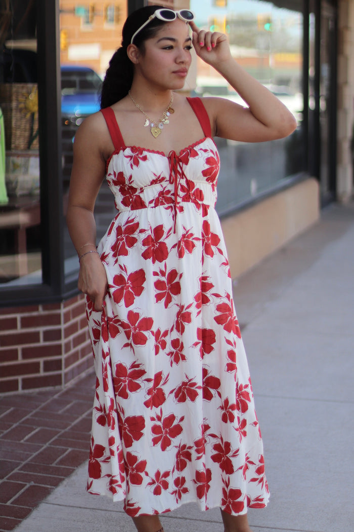 Amber Floral Maxi Dress + Red