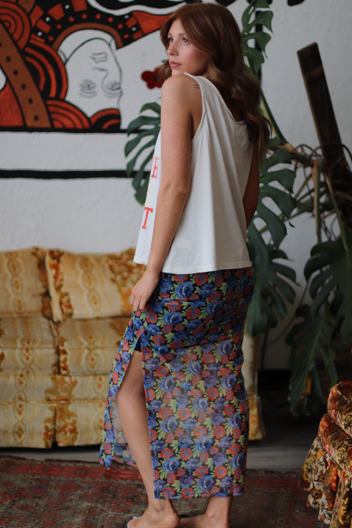 Lets Get Away Blue Floral Side-Slit Skirt