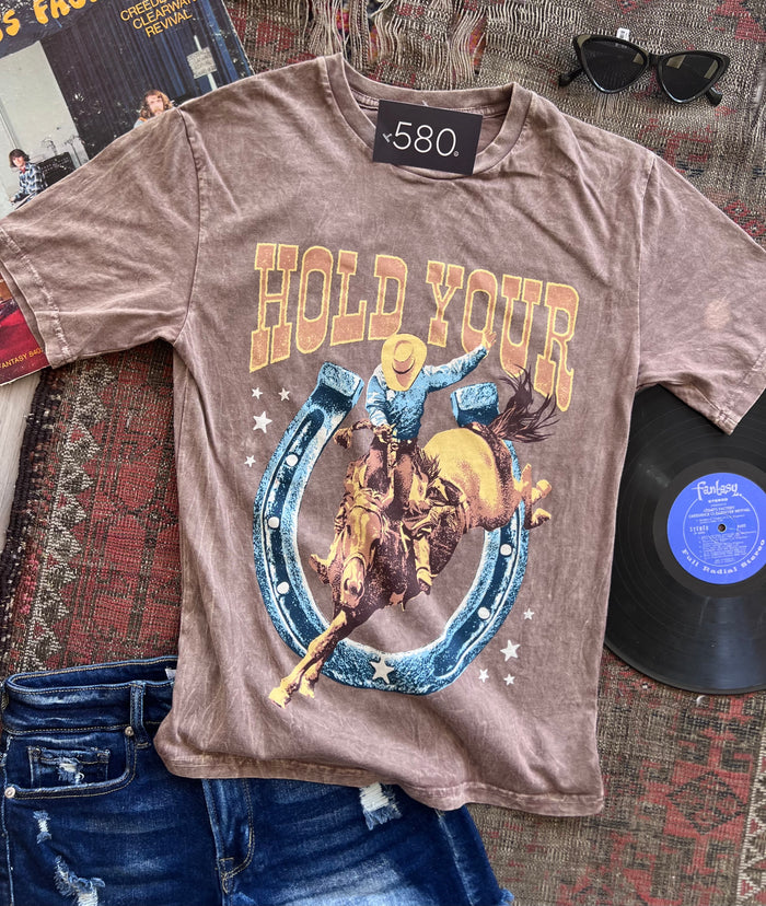 Hold Your Horses Mocha Mineral Wash Graphic Tee