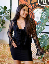 Sheer Ruffle Lace Blouse + Black