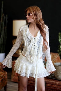 Elton Cream Ruffle Lace Top