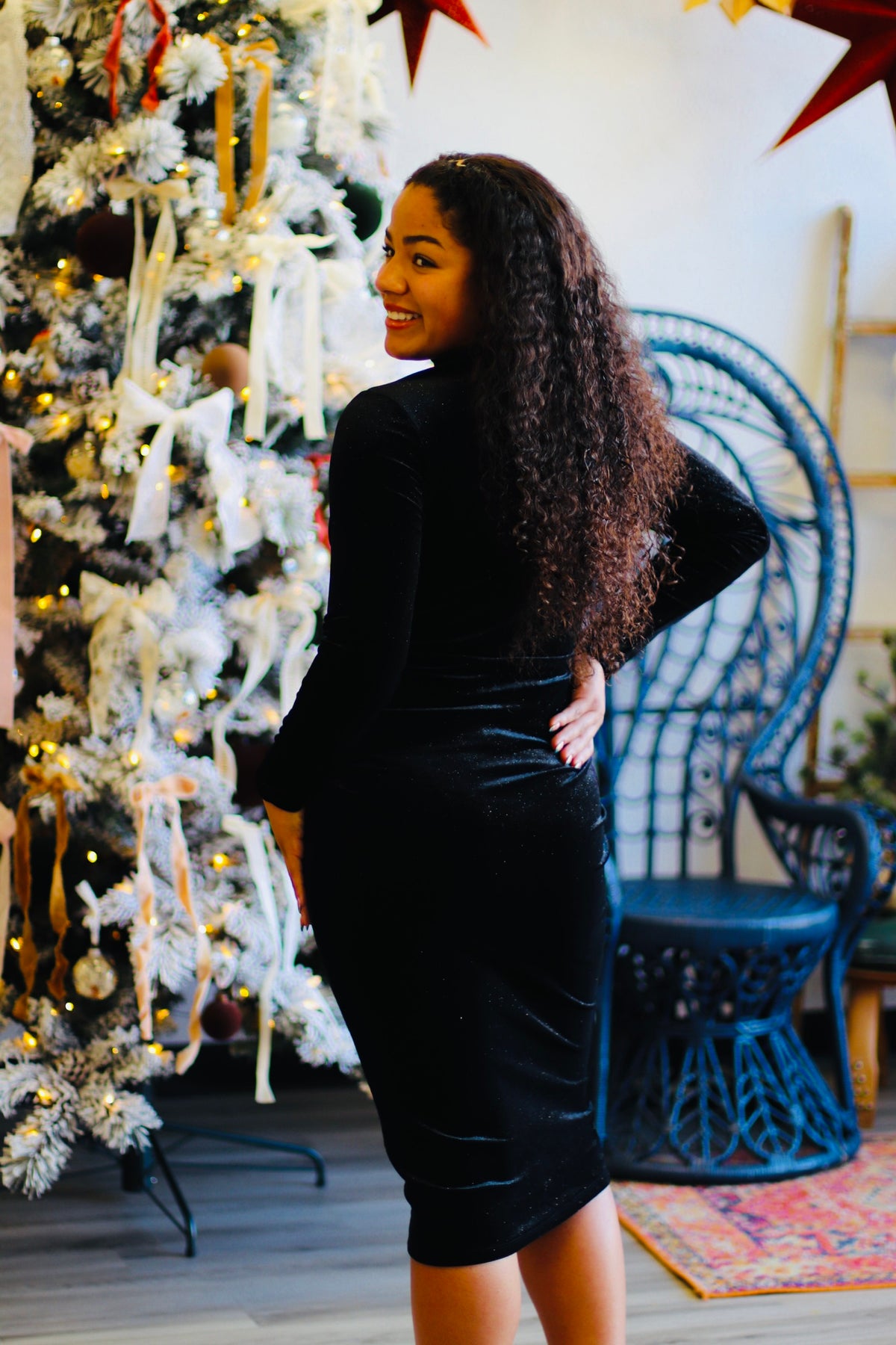 Glitter Velvet Midi Dress + Black