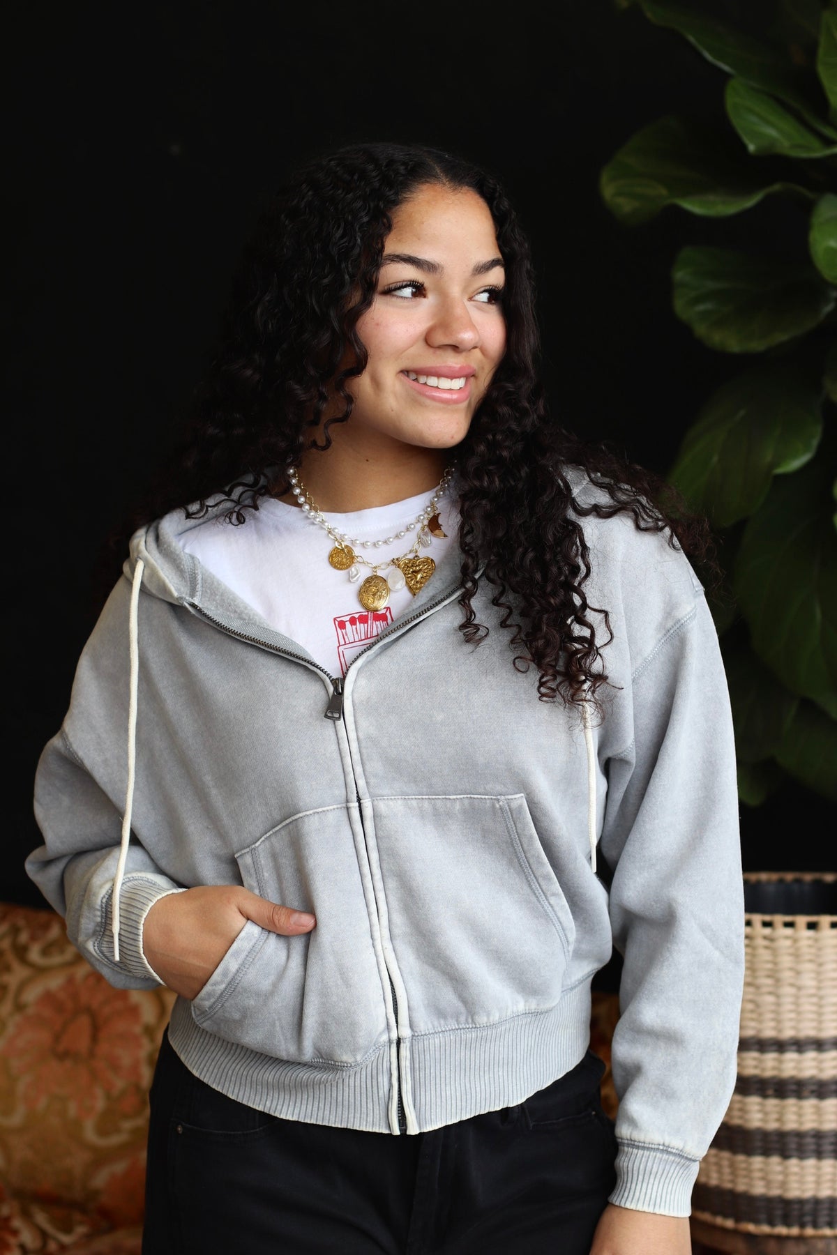 Acid Wash Zipper Jacket in Sleet