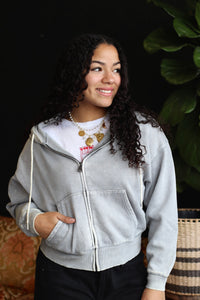 Acid Wash Zipper Jacket in Sleet