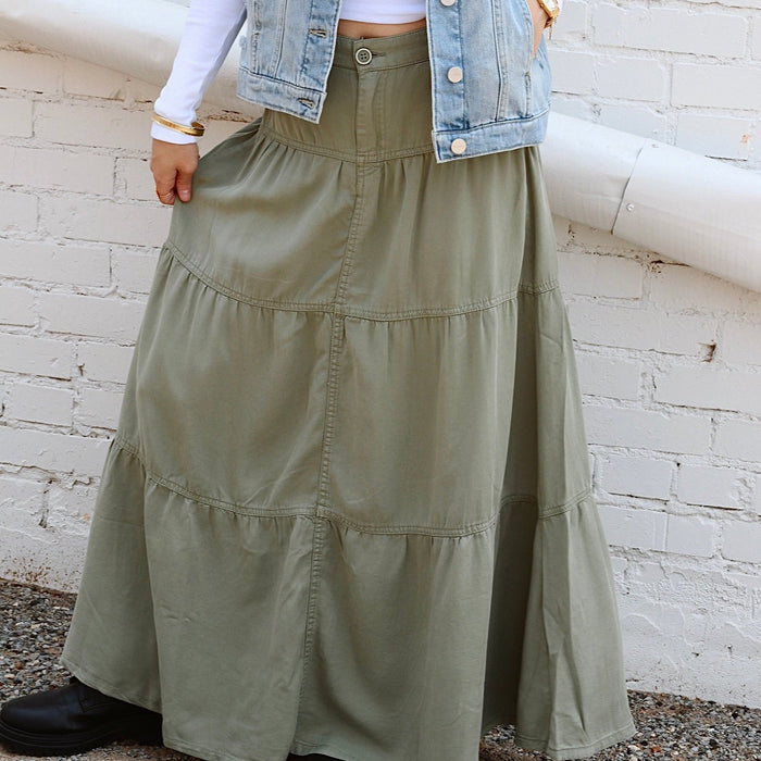 Sage Tiered Tencel Skirt