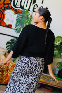 Boat Neck Knit Sweater in Black