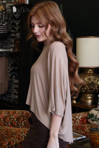 Taupe High-Low Batwing Sleeve Top