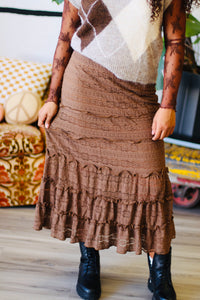 Melanie Mermaid Midi Skirt + Brown