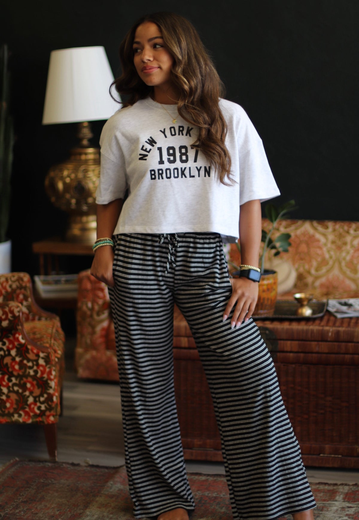 Heathered White Brooklyn Short Sleeve Sweatshirt