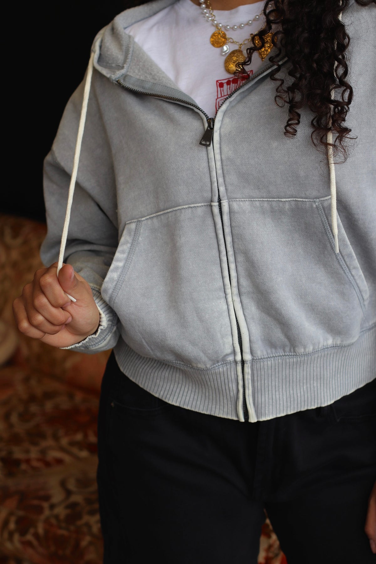 Acid Wash Zipper Jacket in Sleet