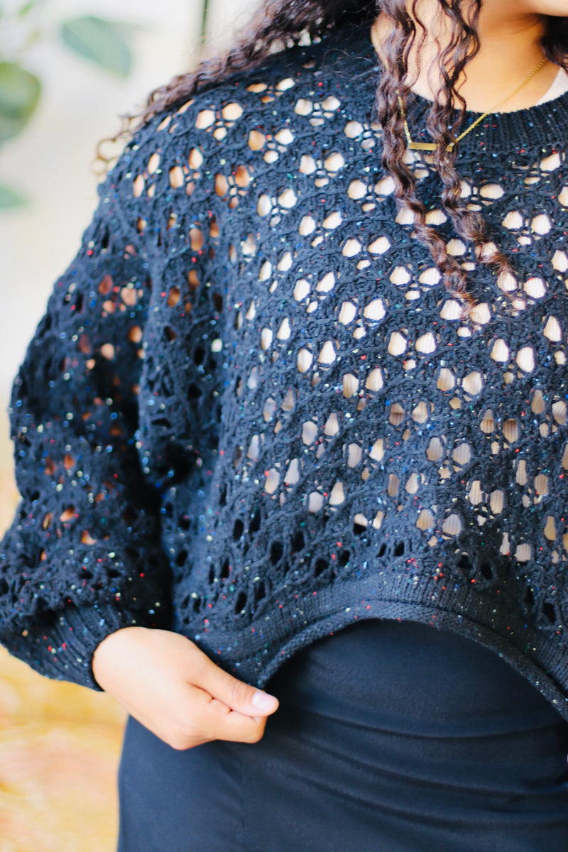 Crochet Cropped Sweater + Black