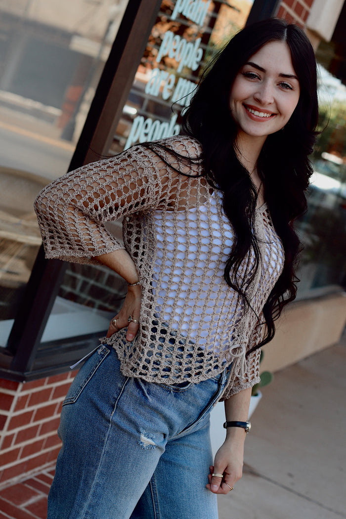 Cori Crochet Top + Taupe