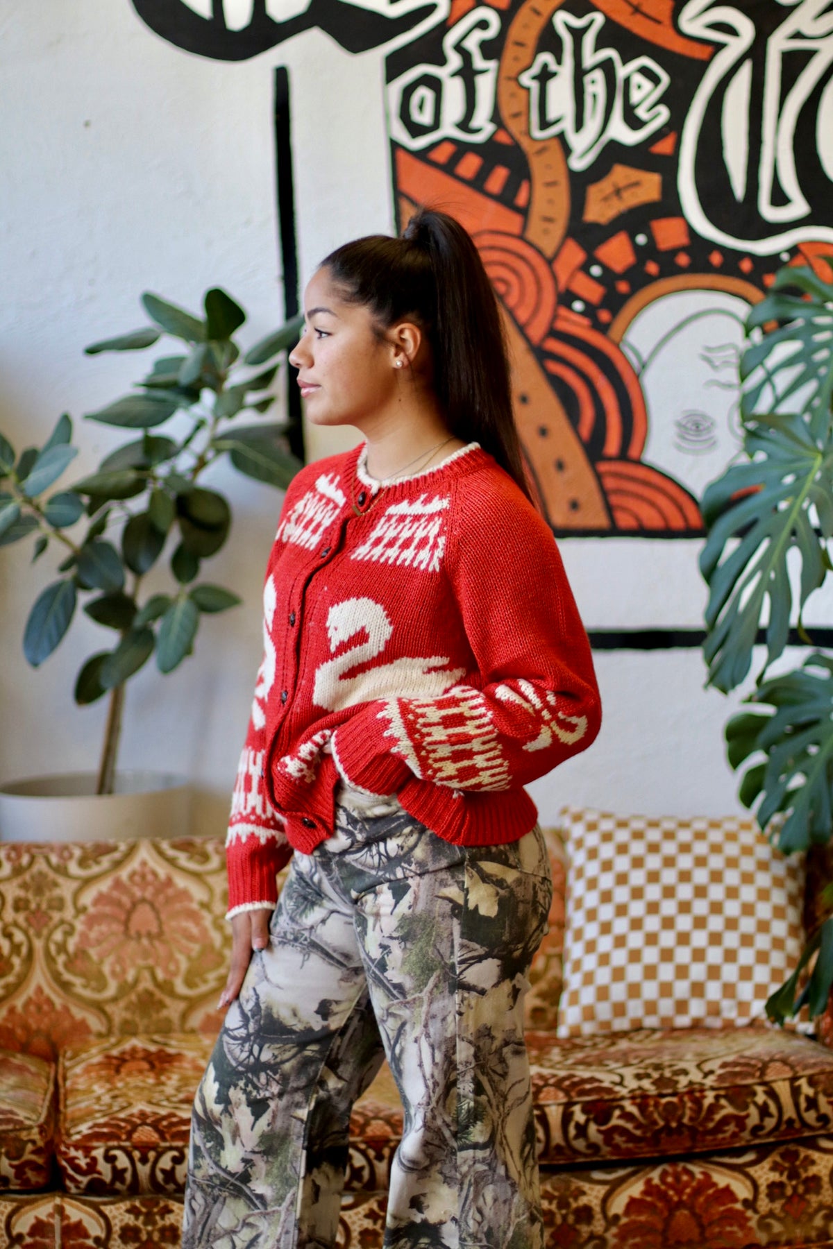 Swan Knit Cardigan + Red