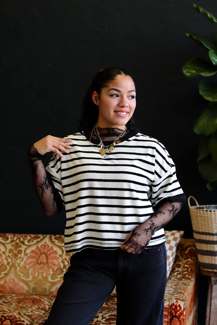 Black Stripe Casual Comfy Knit Top