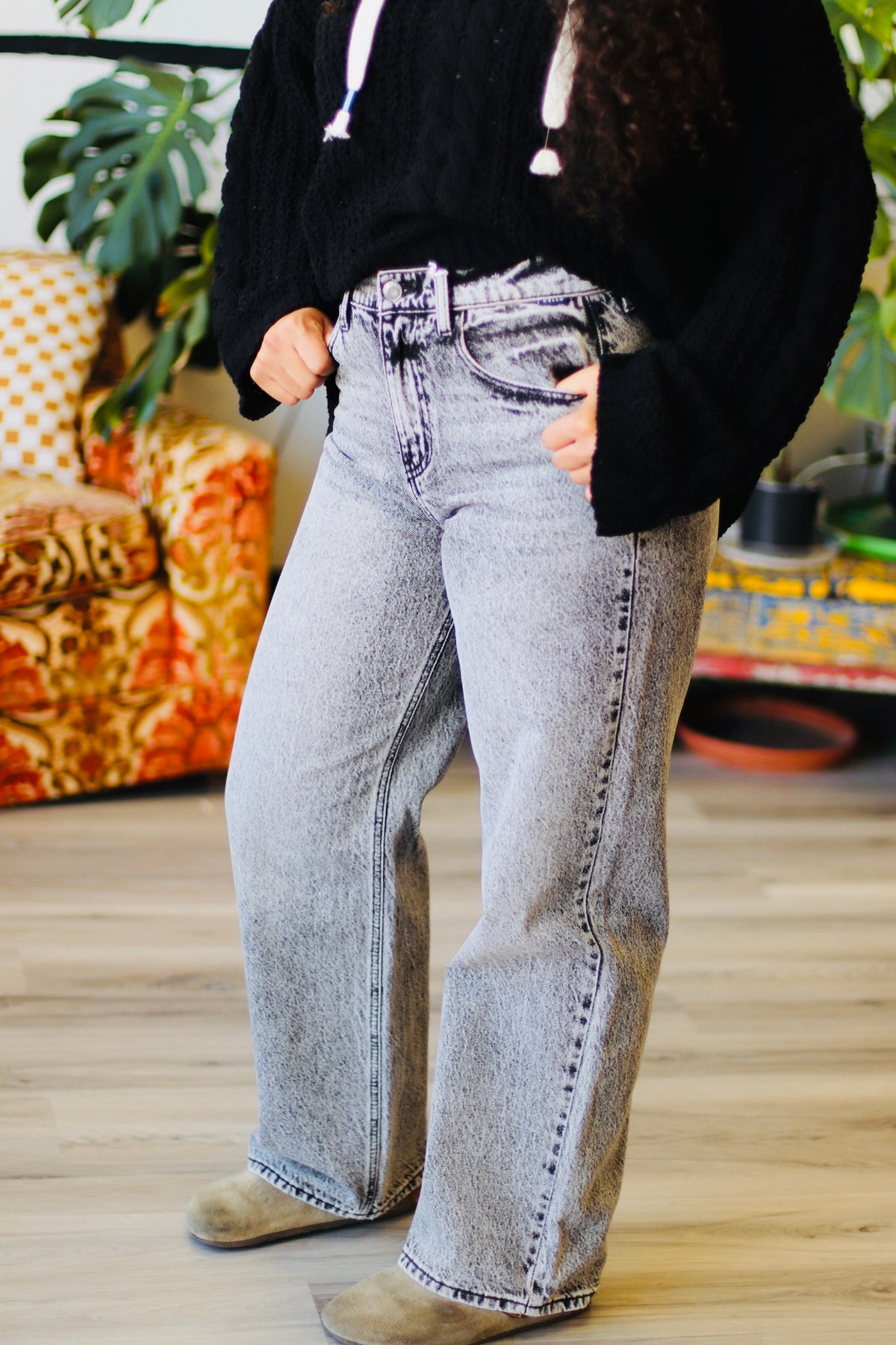 Grunge Wide Leg Grey Jeans
