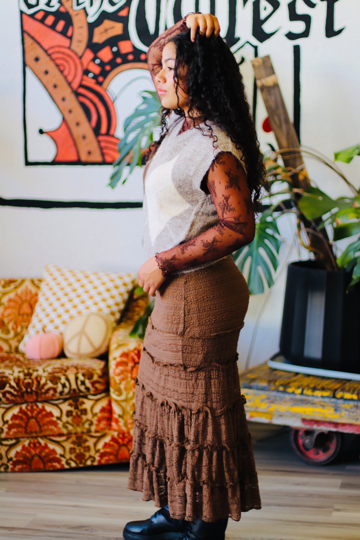 Melanie Mermaid Midi Skirt + Brown