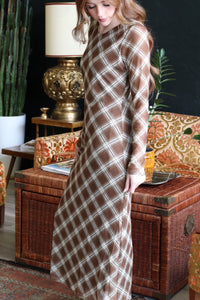 Trinity Mocha Plaid Long Sleeve Maxi Dress