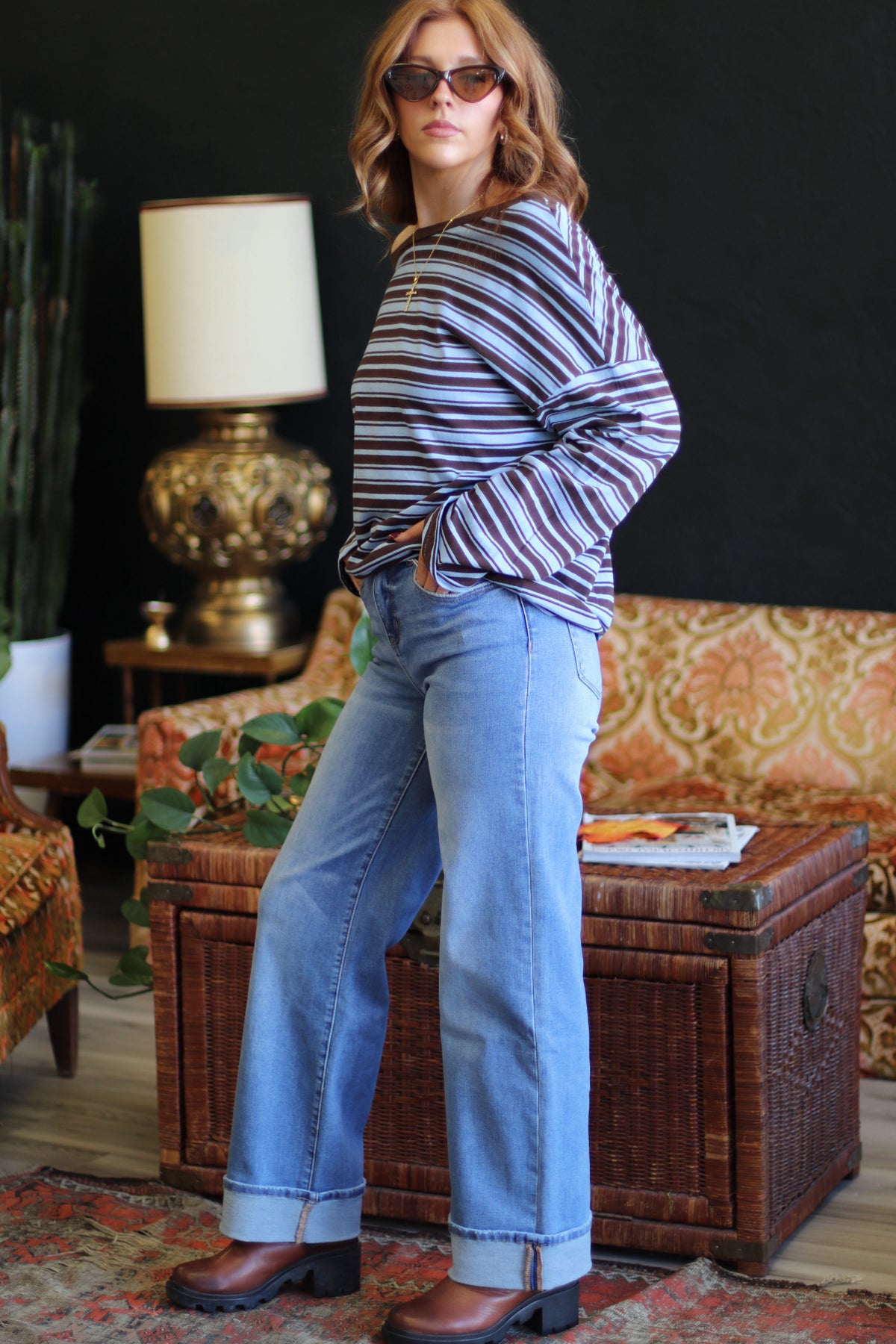 Morgan Wide Leg Cuffed Jeans