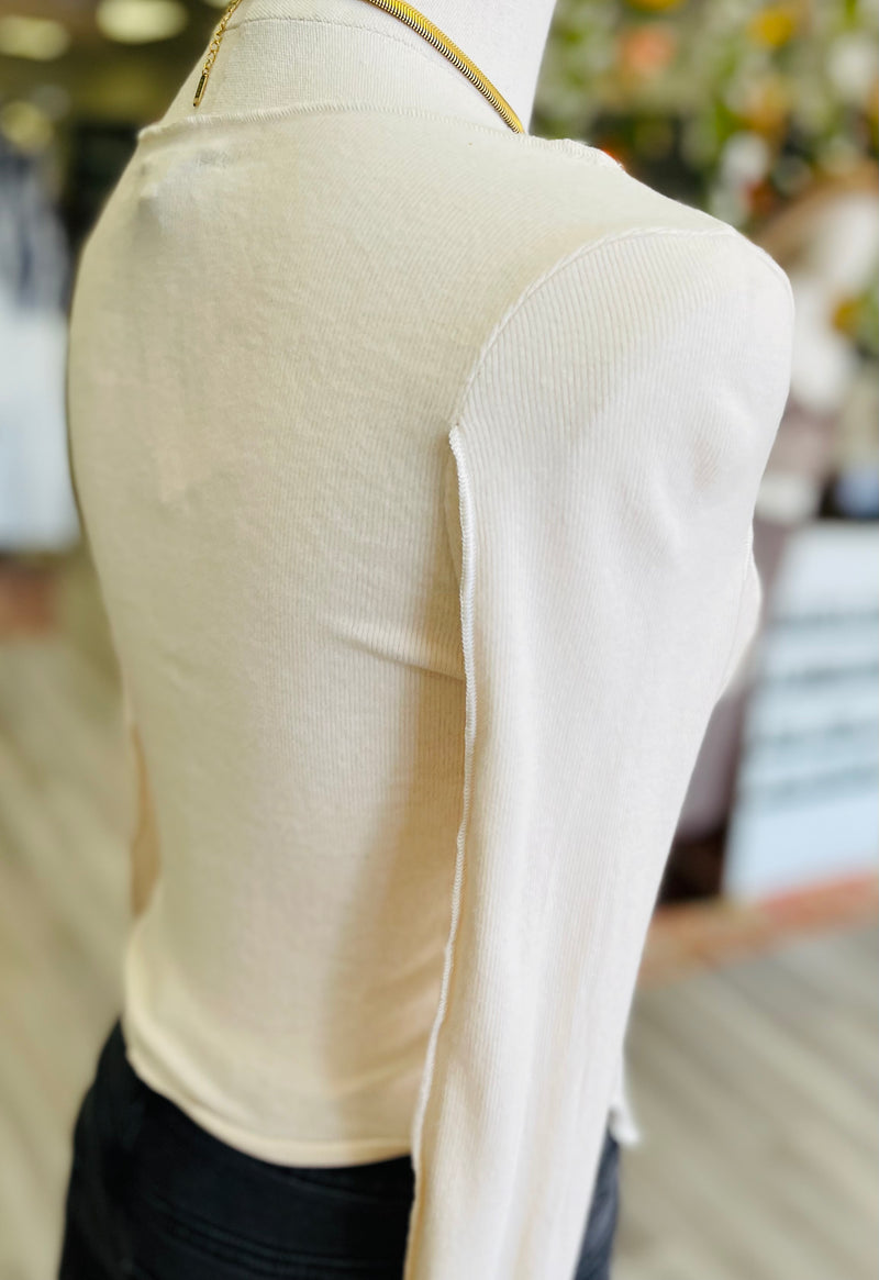 Ribbed Knit Buckle-Detail Top
