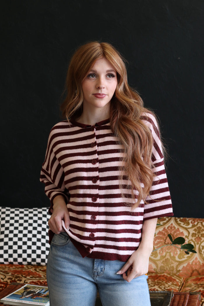 Makinly Burgundy Stripe Cardi