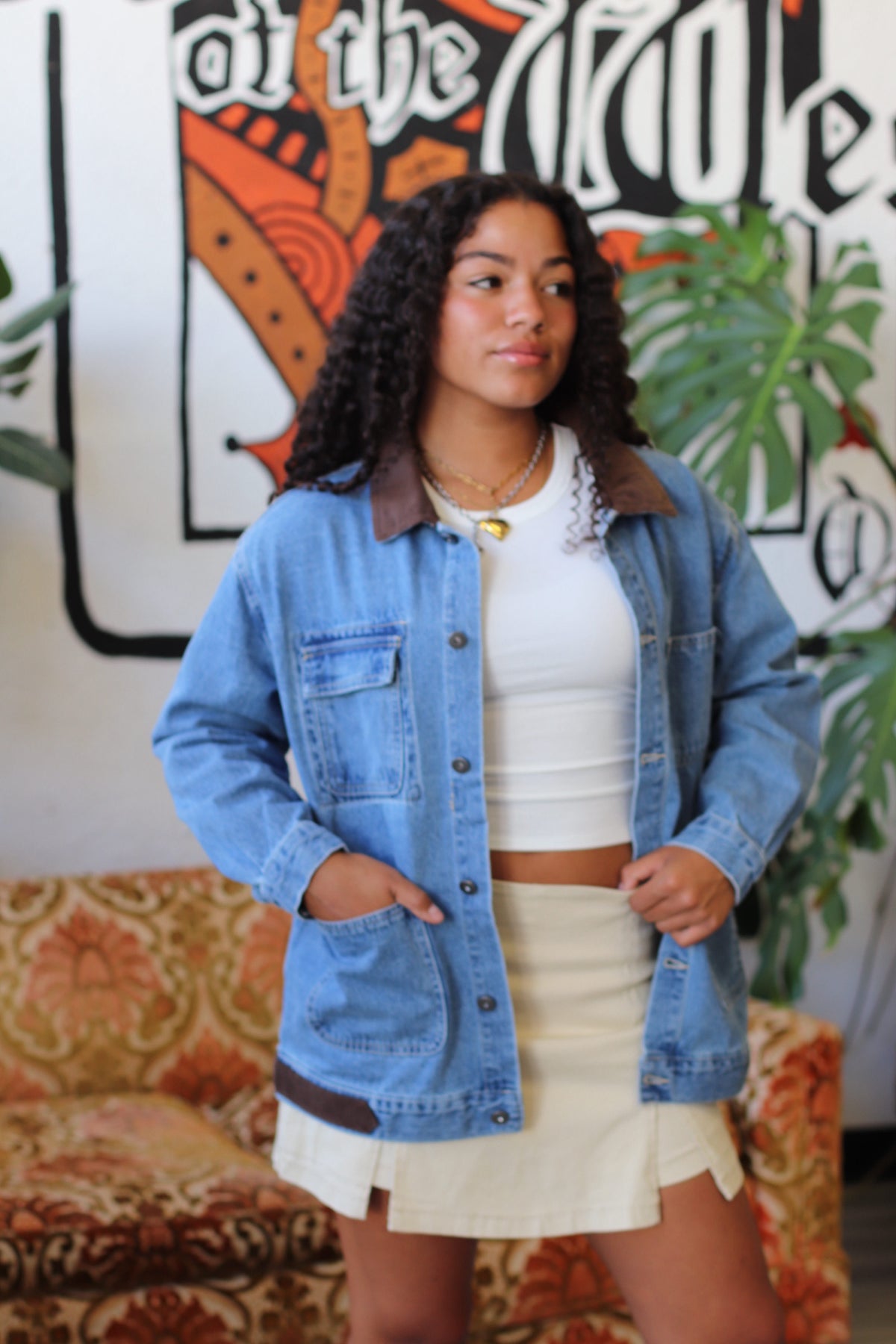 Taupe Twill Slit Skort