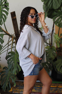 Dianne Striped Button Down + Blue