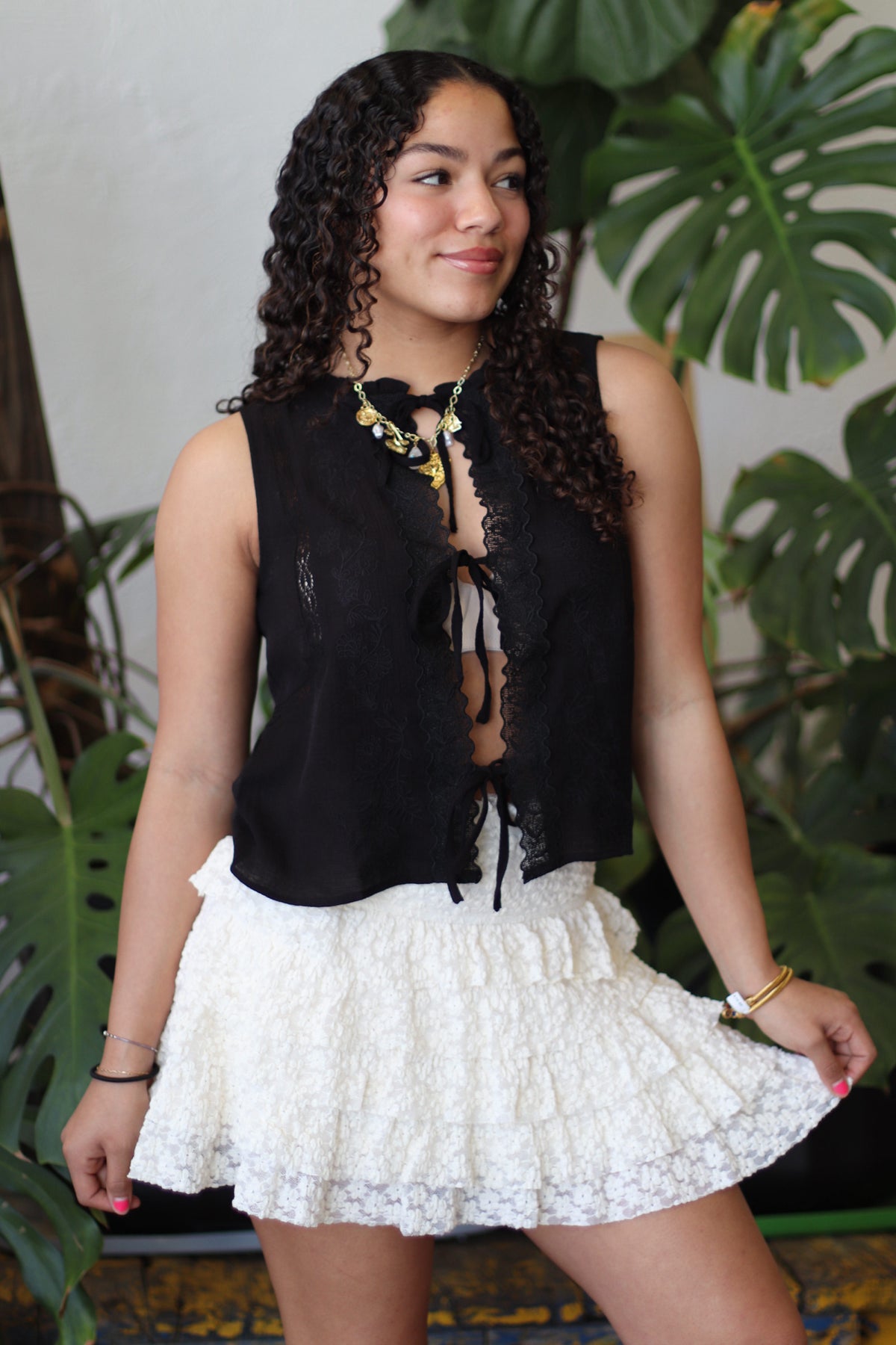 Hannah Lace Tie Top + Black