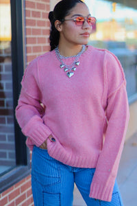 Pink Fuzzy Knit Sweater Top