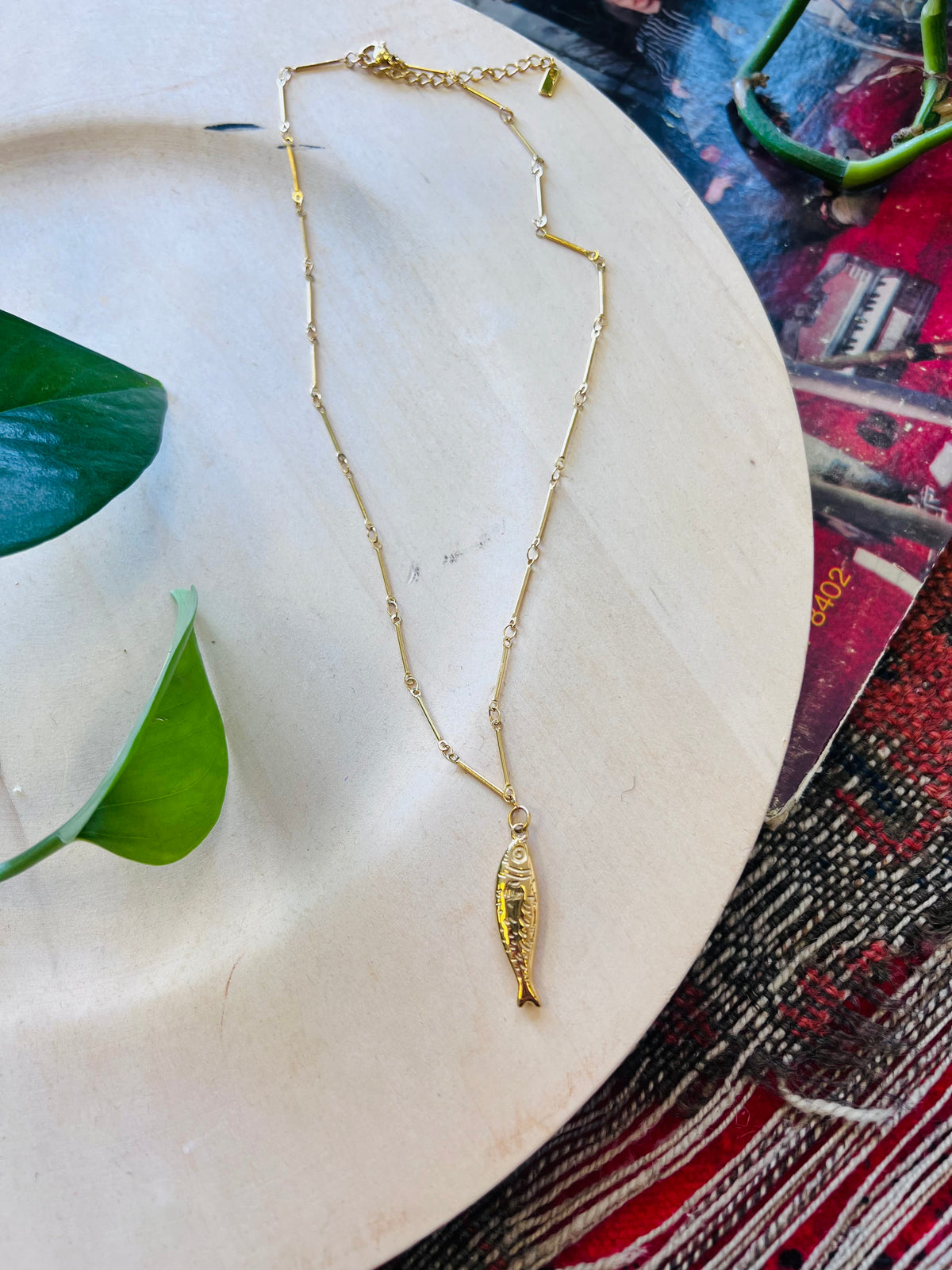 18K Gold Plated Stainless Steel Fish Charm Necklace