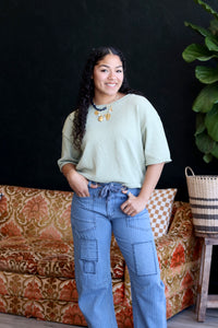 Raw Edge Boxy Knit Sweater + Sage