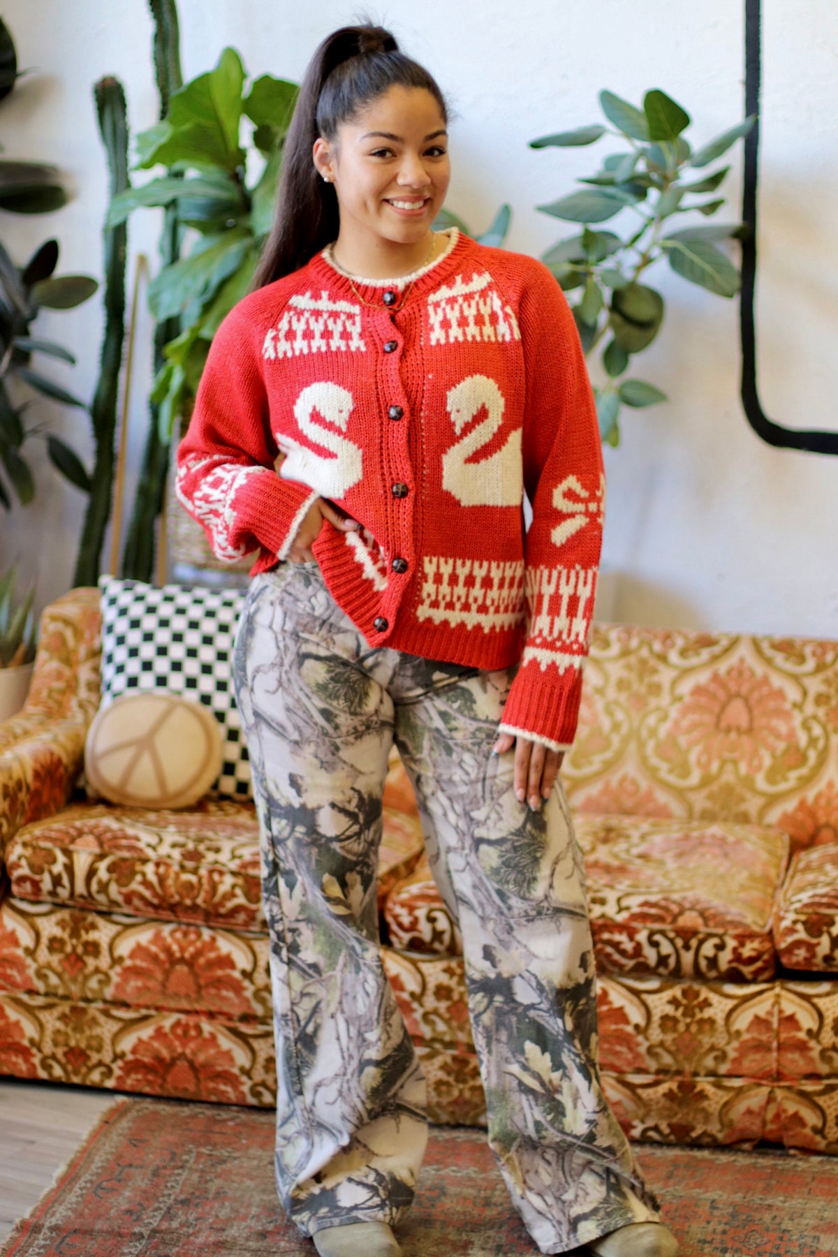 Swan Knit Cardigan + Red