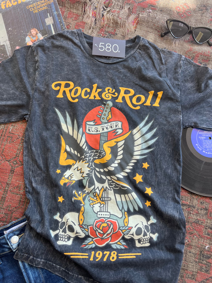 Rock & Roll Eagle Tattoo Black Mineral Wash Graphic Tee