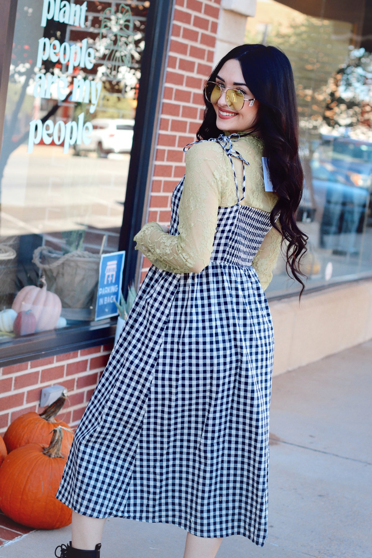 Greta Navy Gingham Dress