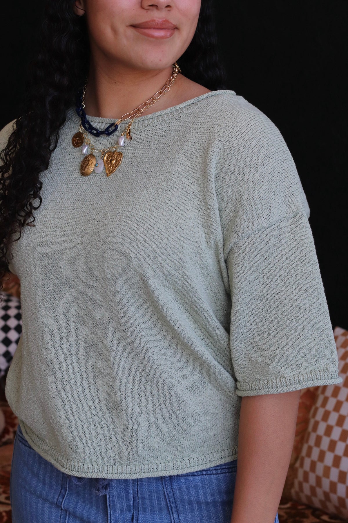 Raw Edge Boxy Knit Sweater + Sage