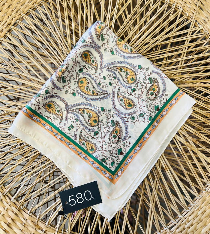 Cream Paisley Satin Square Scarf