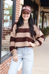 Striped Gameday Sweater + Taupe/Brown