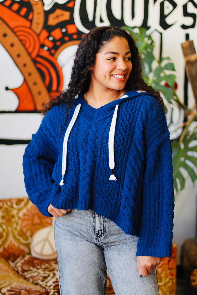 Soft Cable Knit Sweater + Navy