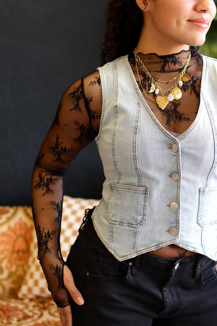 Black Lace Layering Shirt