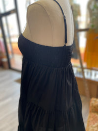 Cotton Smocked Tiered Mini Dress in Black