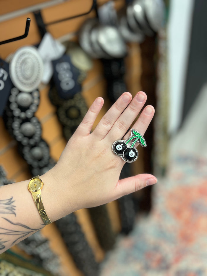8 Ball Cherry Cuff Ring