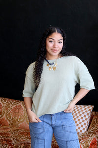 Raw Edge Boxy Knit Sweater + Sage