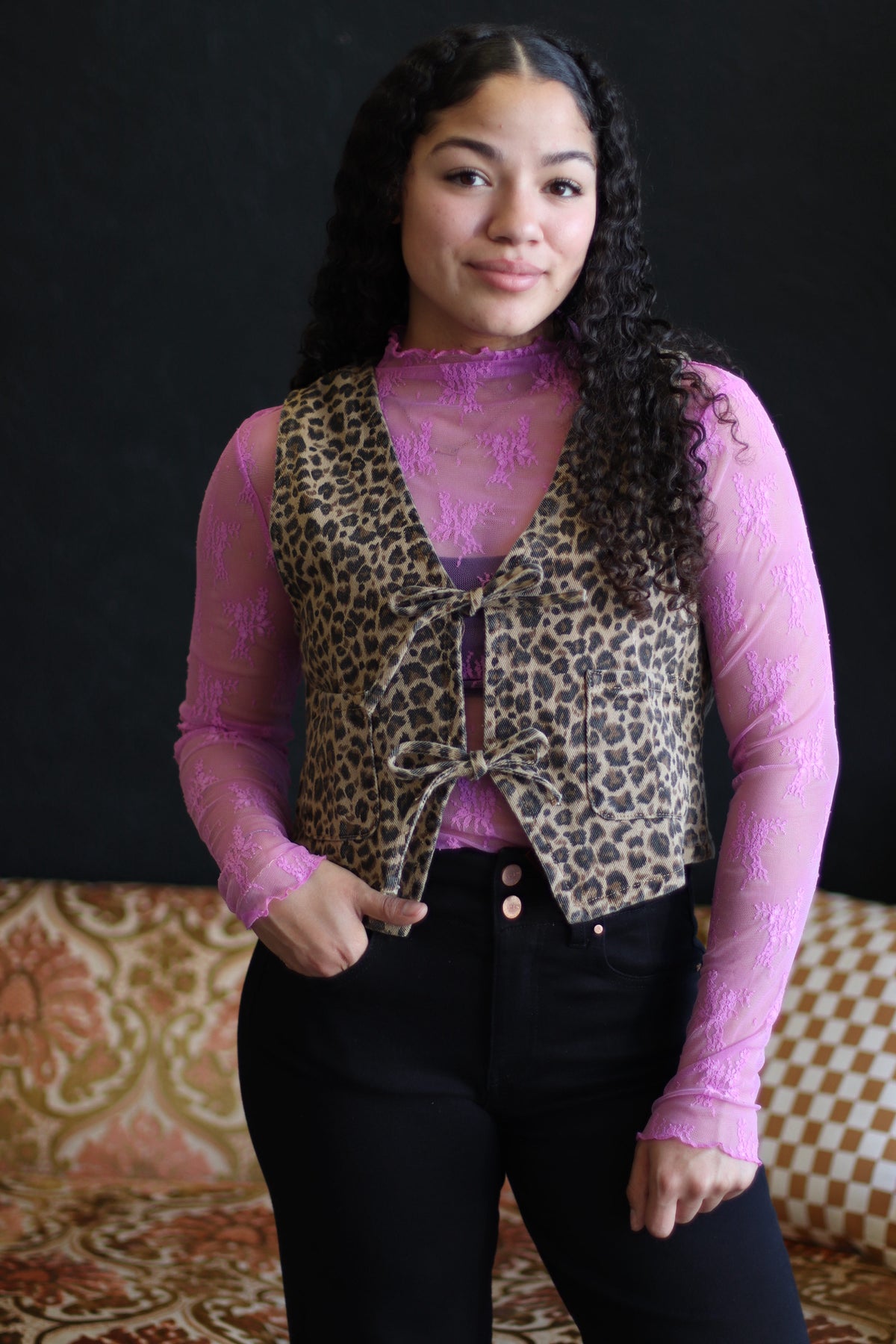 580 Lace Layer Top + Bright Mauve