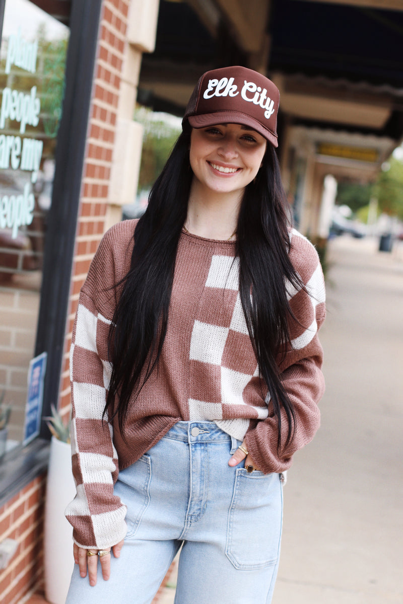 Charlee Checkered Sweater + Mocha